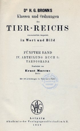 [ Ernst Marcus, Tardigrada, 1929, Titelblatt ]